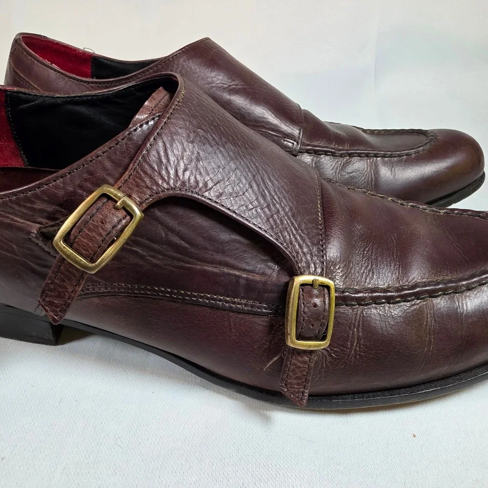 COLE HAAN Men's 11M Double Monk Strap Brown Leather‎ Apron Toe Dress Shoes